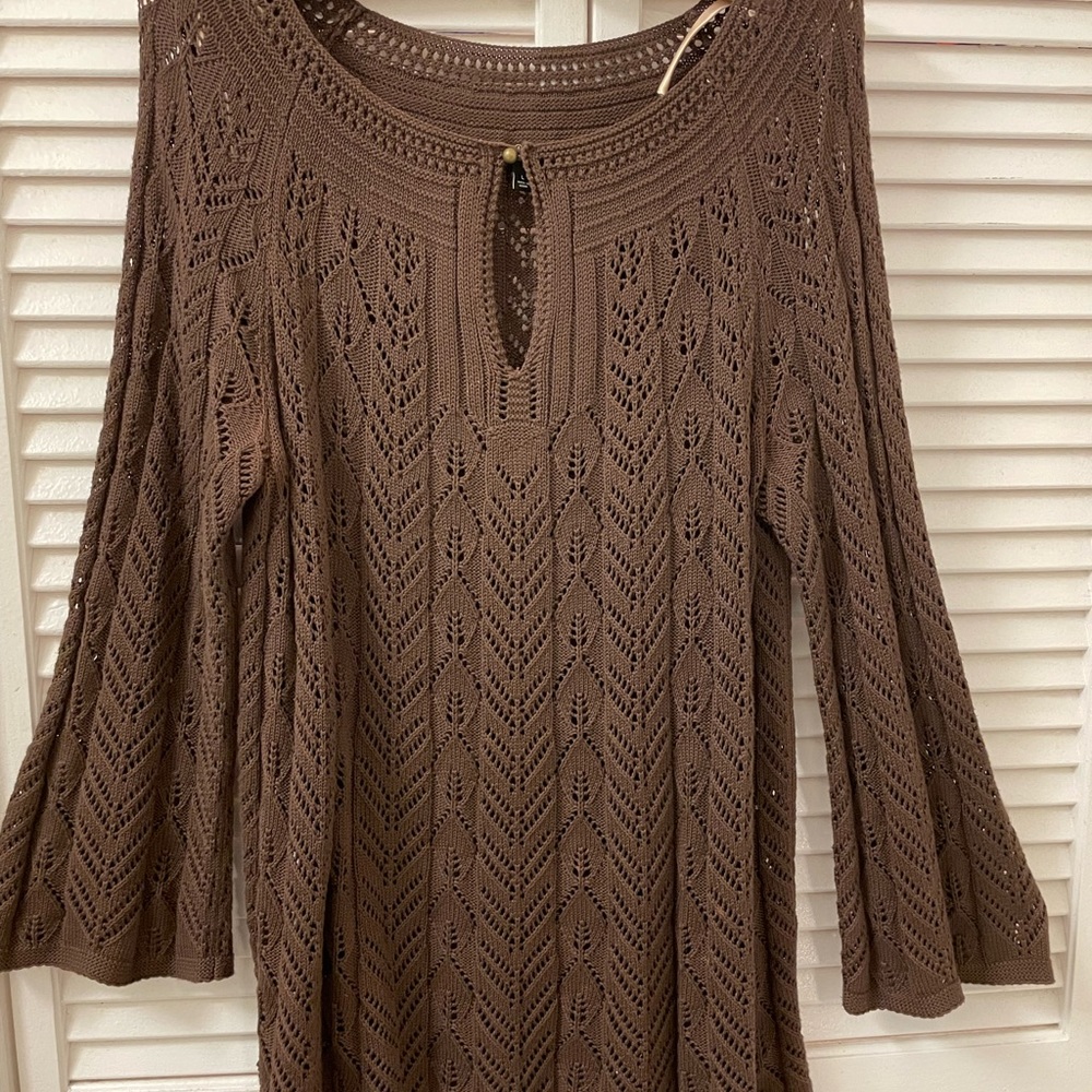 Talbots pointelle eyelet sweater. Beautiful detailed neckline and bell sleeves.